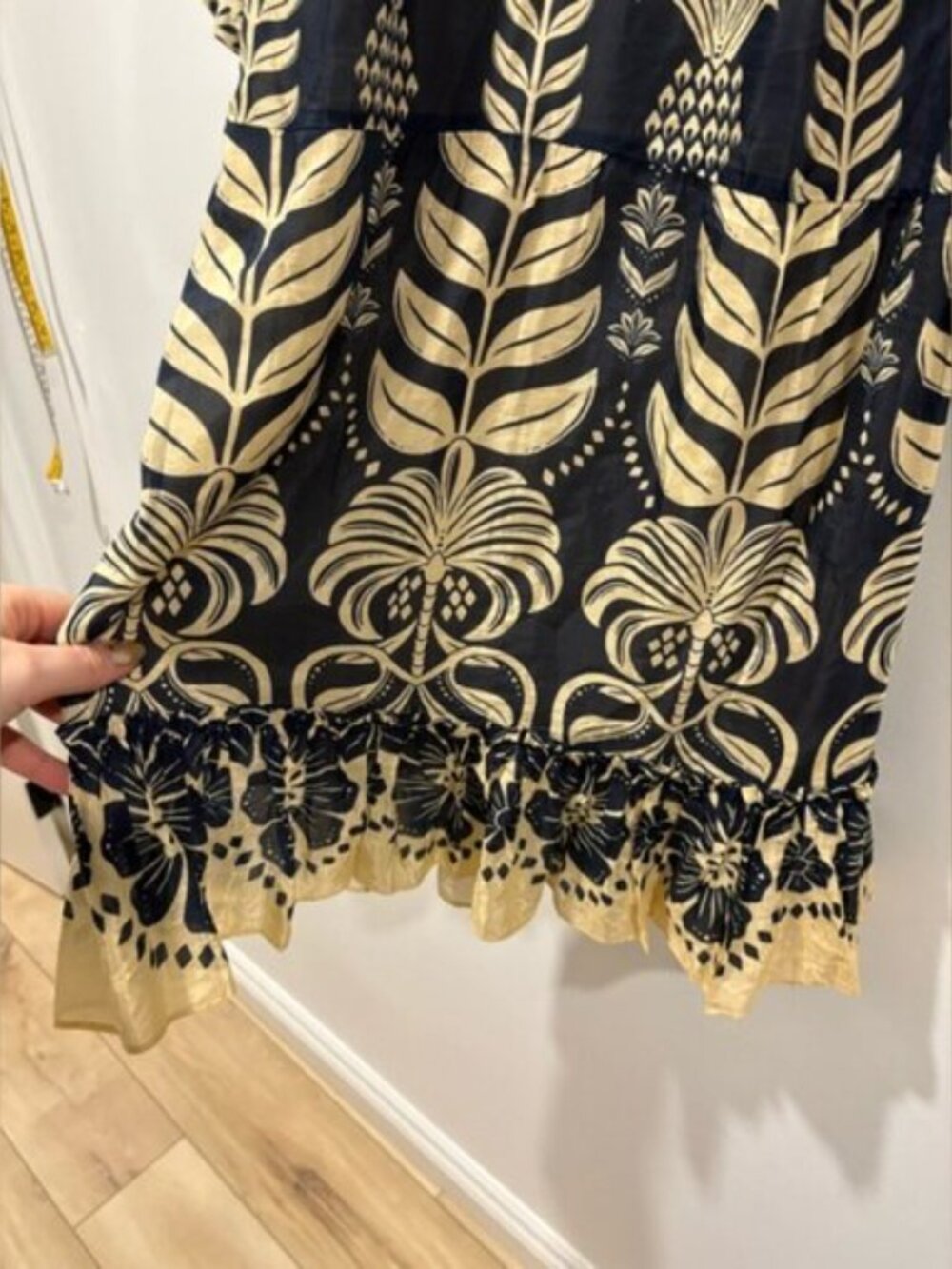 Anthropologie Farm Rio Ainika Floral Puff Sleeve Mini Dress XS Navy Tan NWT - Picture 2 of 7